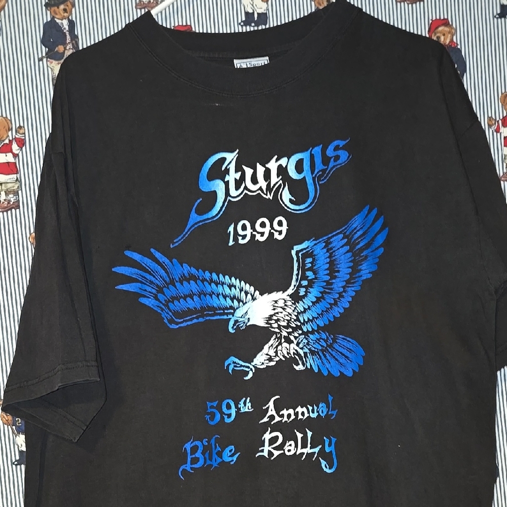 Vintage Sturgis Bike Rally Black Hills All Sport 1999 Black T-Shirt Blue Eagle